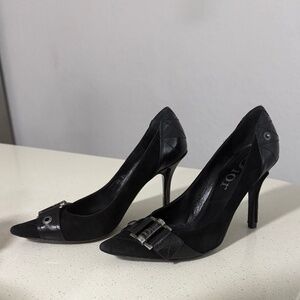 Vintage Dior black leather suede rebel pointed toe heels Y2K